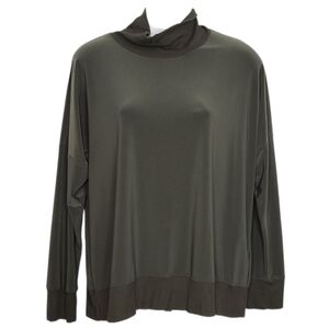 Sympli Women's Olive Green Pullover Jersey Sweater Knit Trim Size 10 Casual